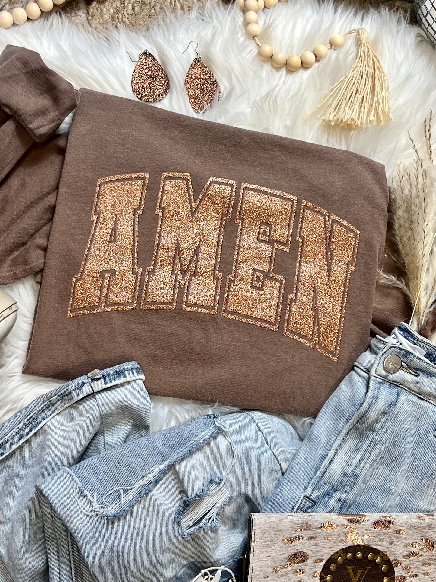 AMEN arched Glitter Everyday Graphic Tee