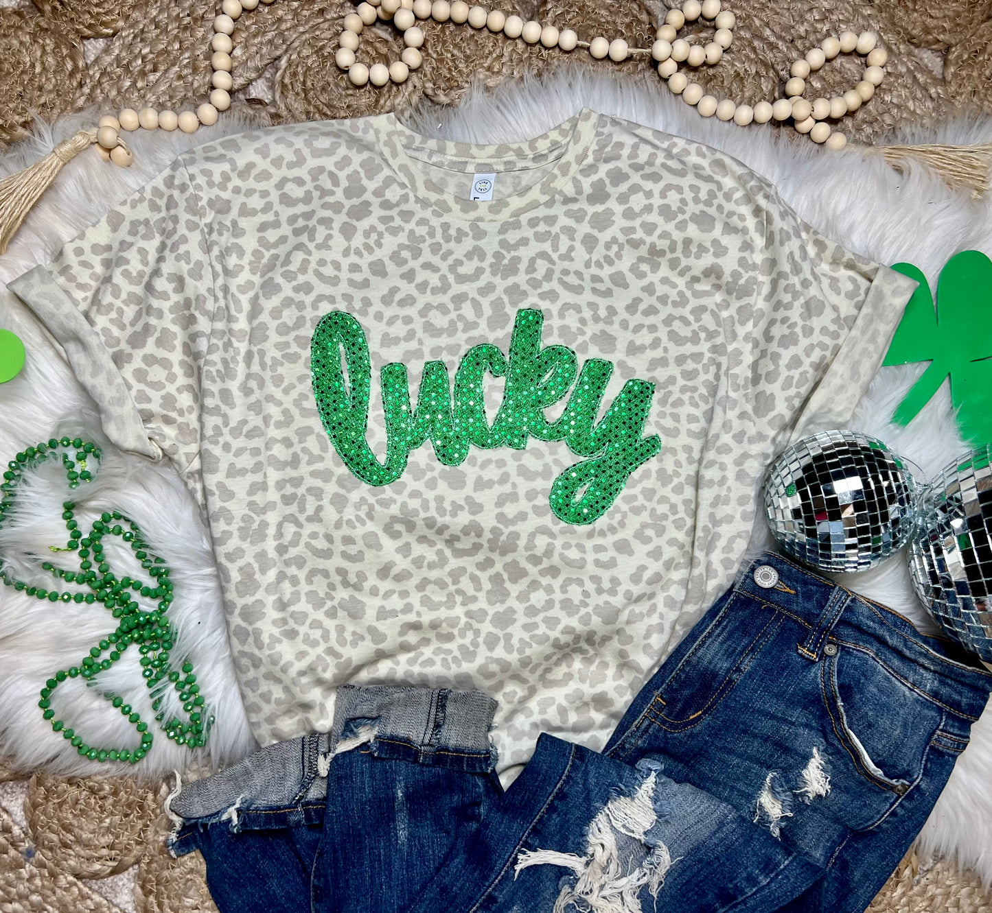 Lucky St. Patrick's Day Appliqué Leopard Tee