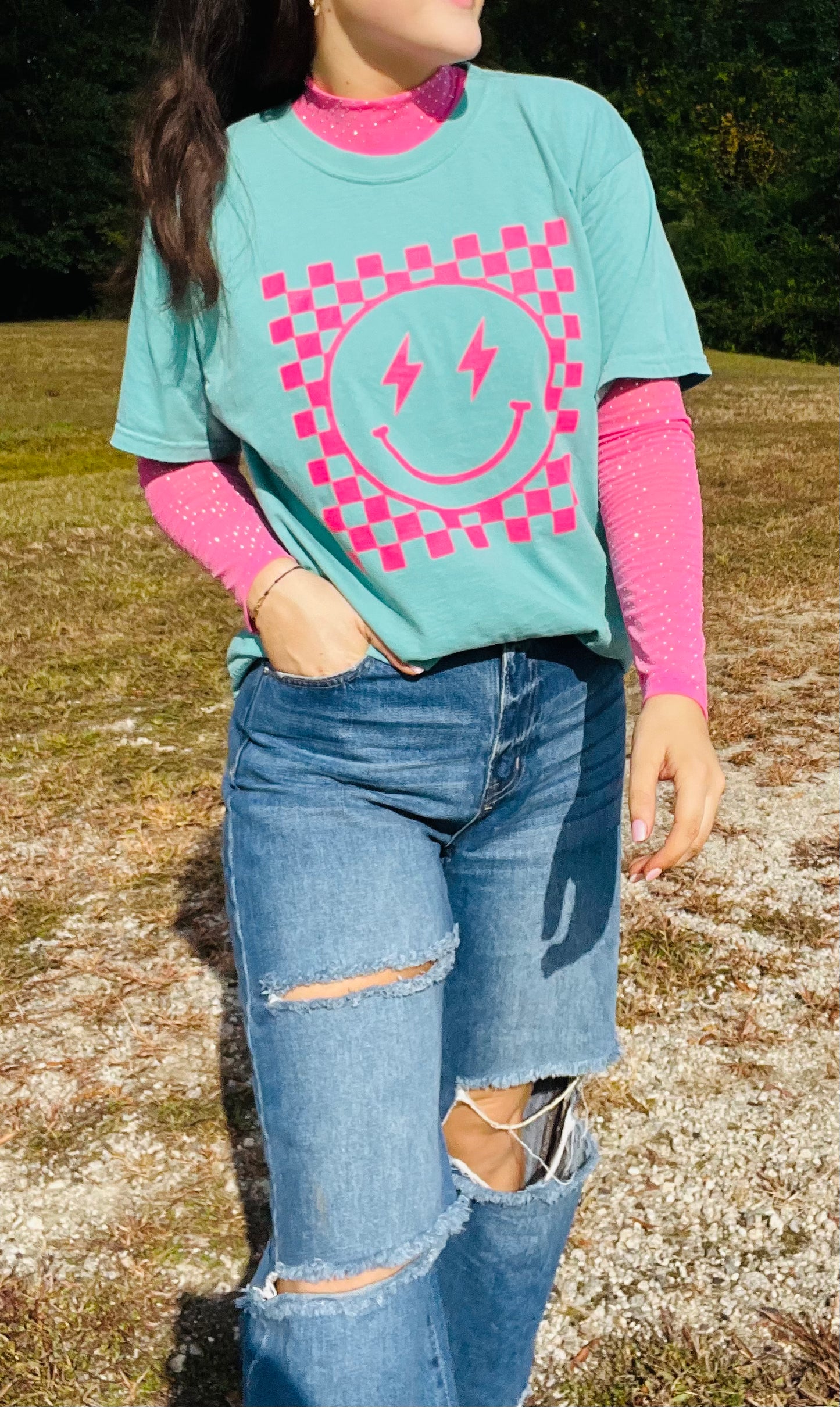 Neon Smiley Comfort Colors- Seafoam