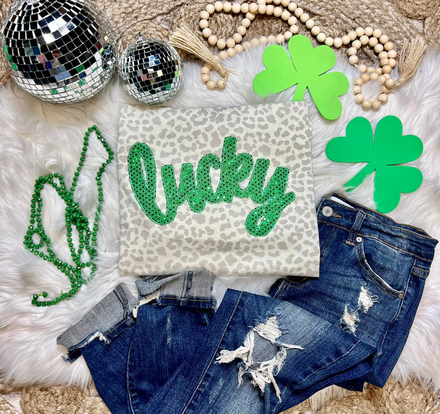 Lucky St. Patrick's Day Appliqué Leopard Tee