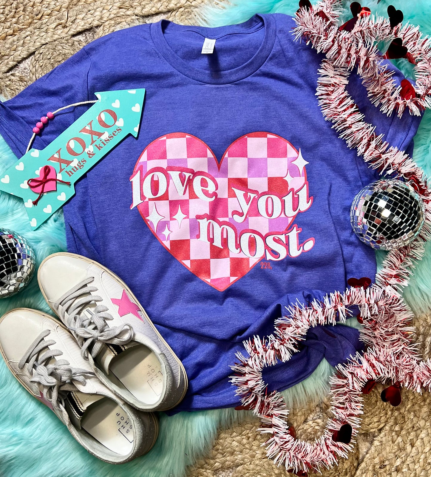 Love You Most Checkered Glitter Valentine's Tee