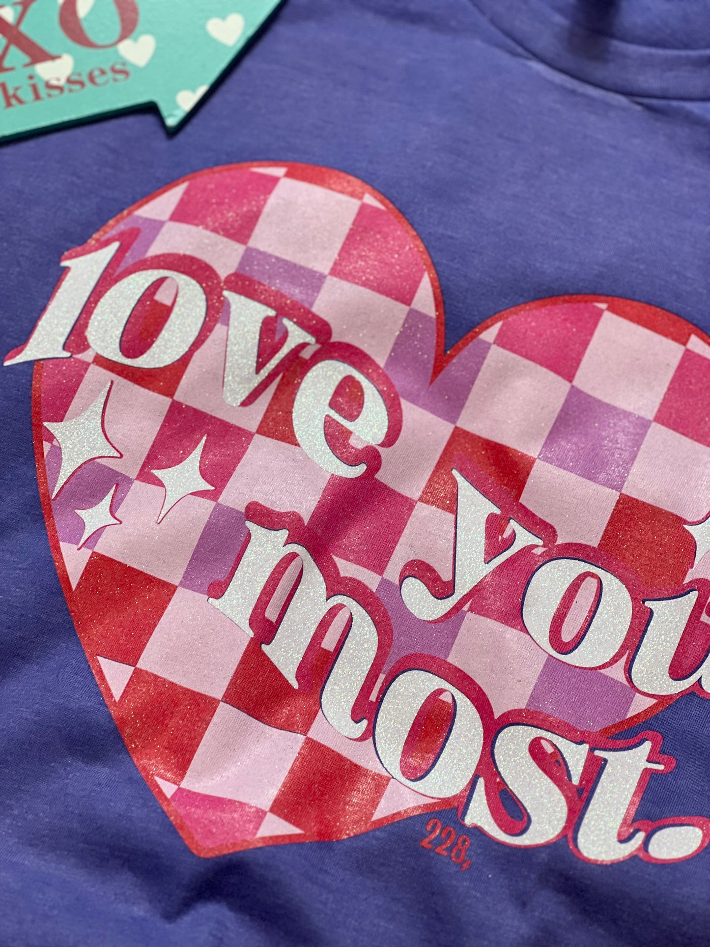 Love You Most Checkered Glitter Valentine's Tee