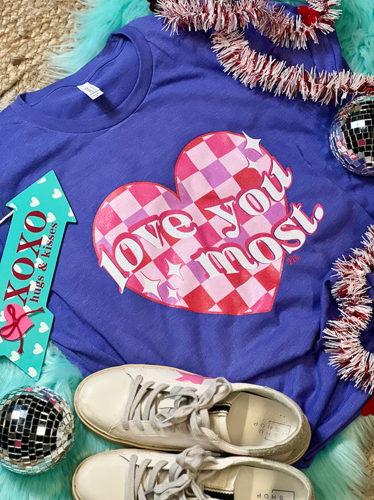 Love You Most Checkered Glitter Valentine's Tee